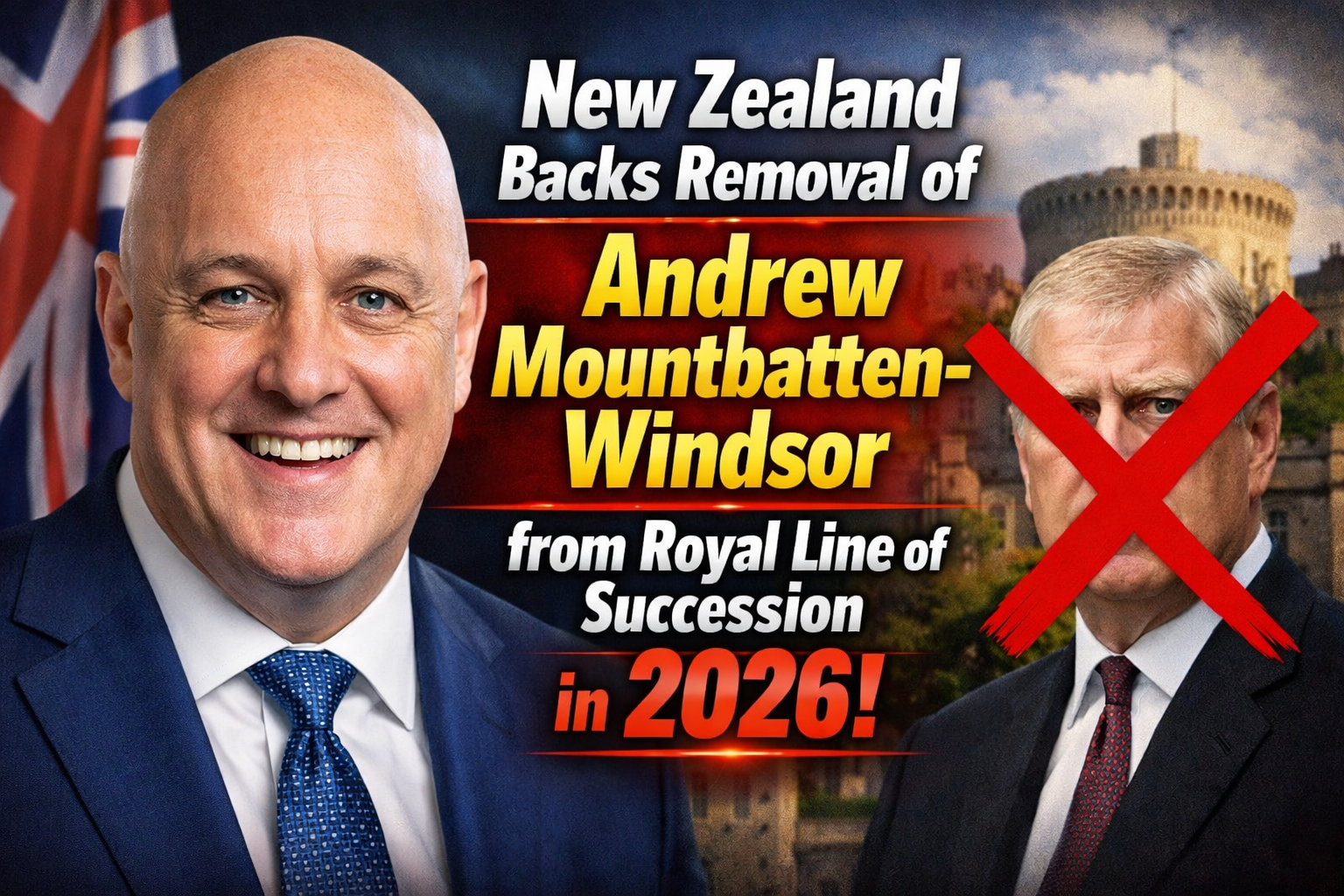 New Zealand Backs Removal of Andrew Mountbatten-Windsor from Royal Line of Succession in 2026